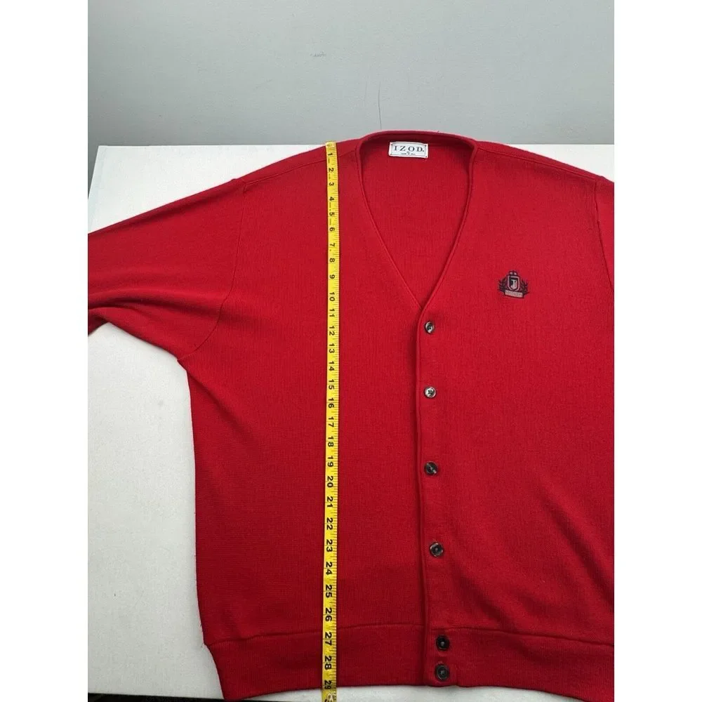 Vintage 90s Izod Cardigan Sweater XL‎ Button Red Made in USA Eclectic Grandpa